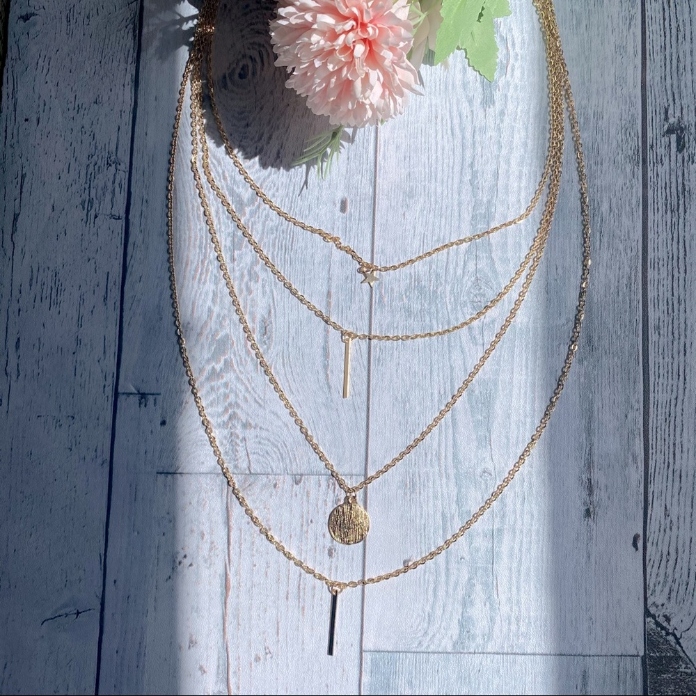 Multi layer layered necklace gold plated